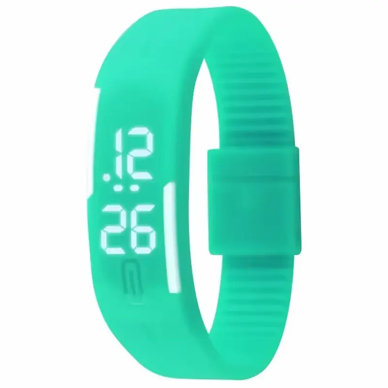 Mint green sport digital silicone wristwatch for girls and boys.