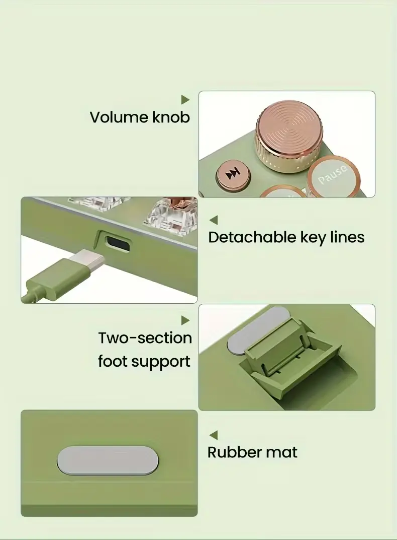 Close-up of the volume knob, Type-C port, and two-section foot support.