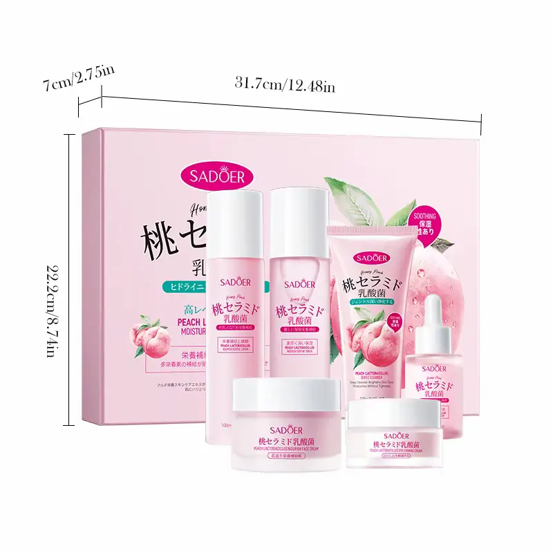 Product package layout displaying the exact length, width, and height dimensions of the skincare box.