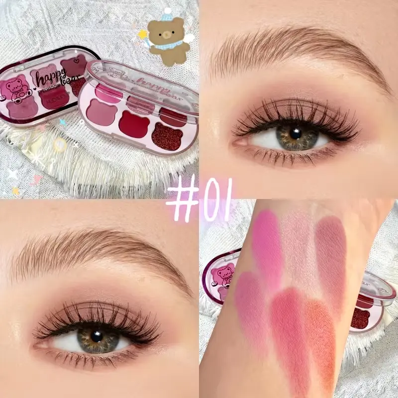 Pink and purple eyeshadow swatches on skin from palette number 01.