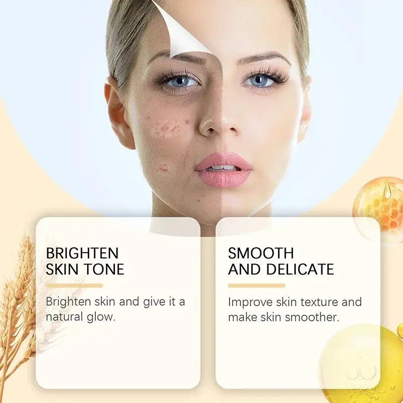 Before and after comparison of using ground rice and honey facial mask for brighter skin tone.