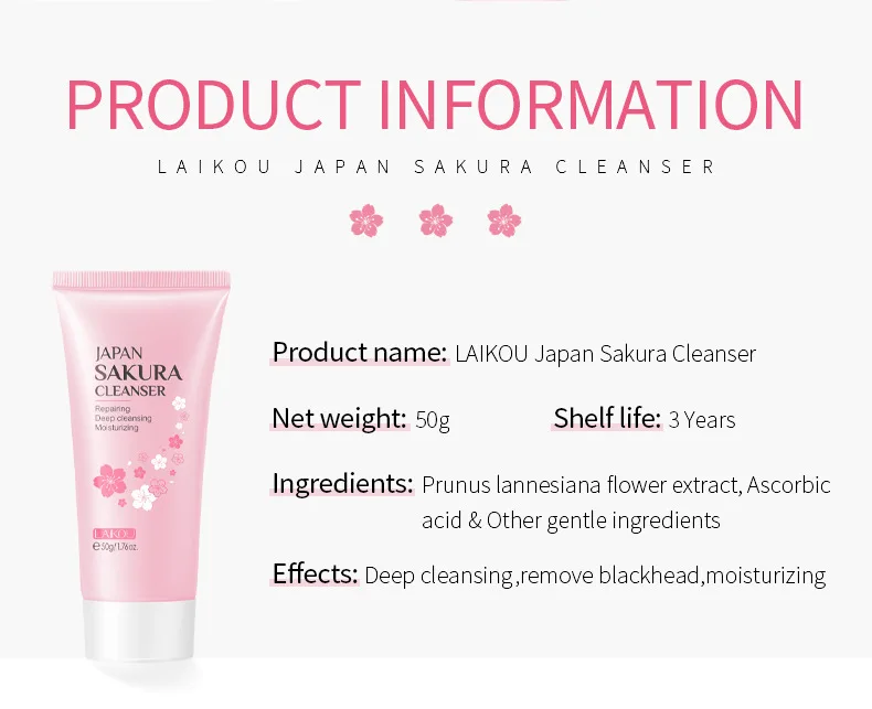 LAIKOU Japan Sakura Facial Cleanser 50g for deep cleansing and blackhead removal.