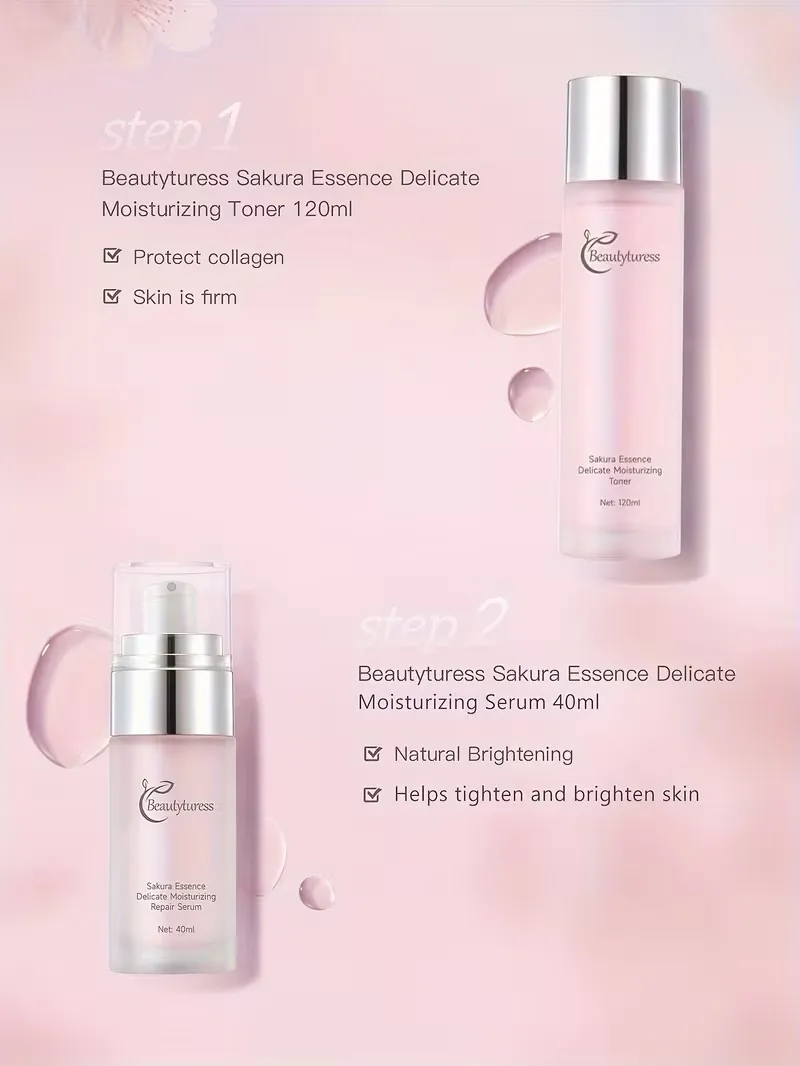 Beautytturess Sakura Toner 120ml and Repair Serum 40ml for skin tightening and brightening.