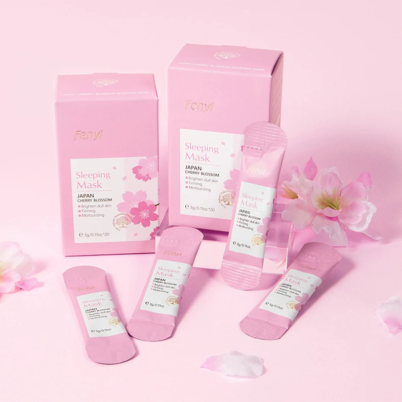 Travel-friendly 3g Sakura sleeping mask sachets for overnight skin repair.