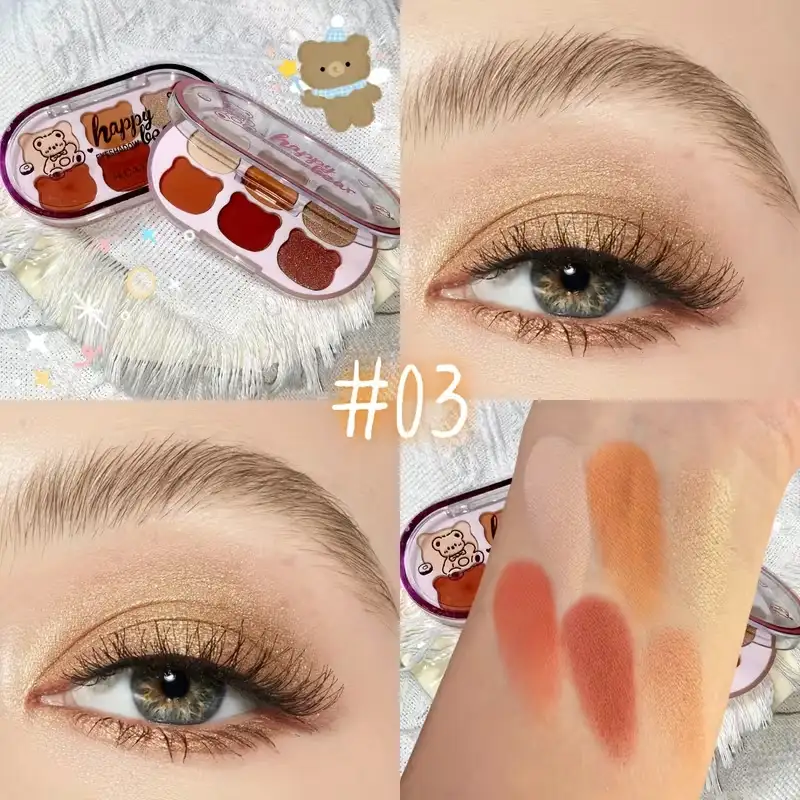 Sunset orange and warm brown eyeshadow swatches from palette number 03.