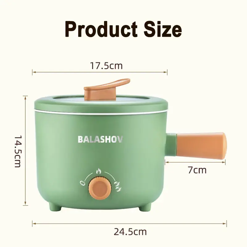 Technical dimensions chart for BALASHOV Electric Pot Review showing height and width.
