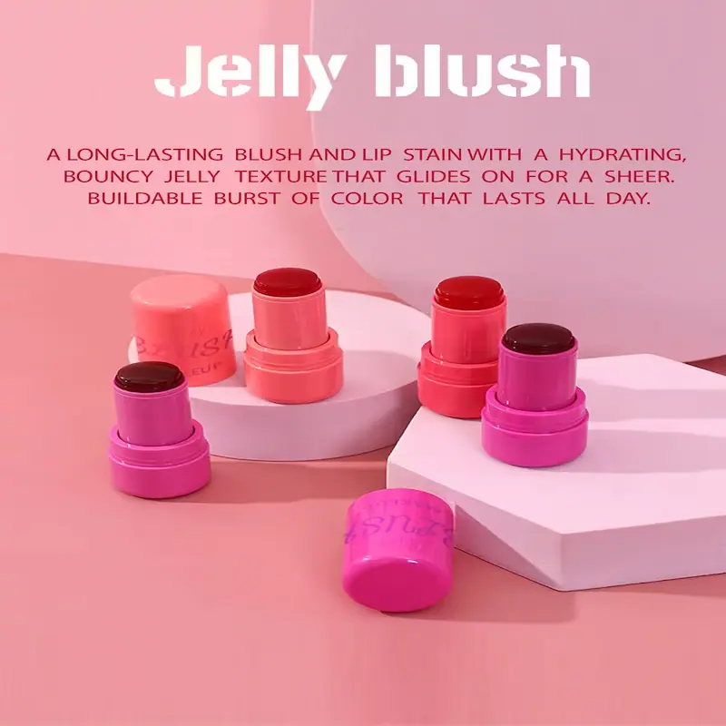 4 pieces of colorful cooling water jelly tint sticks on a pink background.