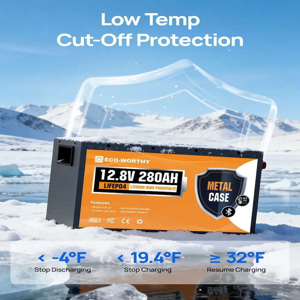 ECO-WORTHY 280Ah Review detailing low-temperature cut-off charging protection.