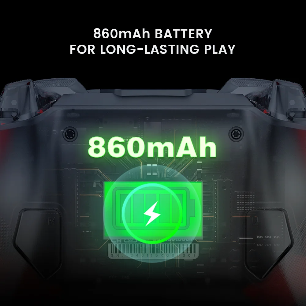 Internal view highlighting the 860mAh battery of the GameSir Cyclone 2 for long-lasting gaming sessions.
