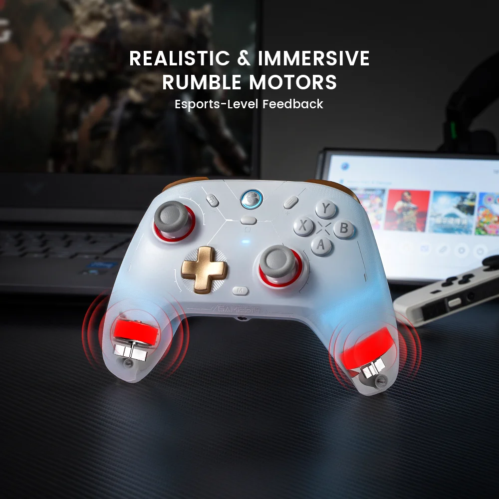 Transparent view of the GameSir Cyclone 2 showing the placement of realistic rumble motors in the grips.