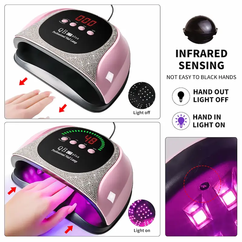Demonstration of infrared motion sensor turning the nail lamp on and off automatically.