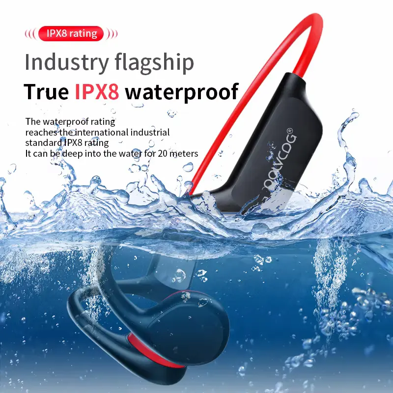 POLVCDG headset submerged in water demonstrating its 20-meter deep waterproof capability.