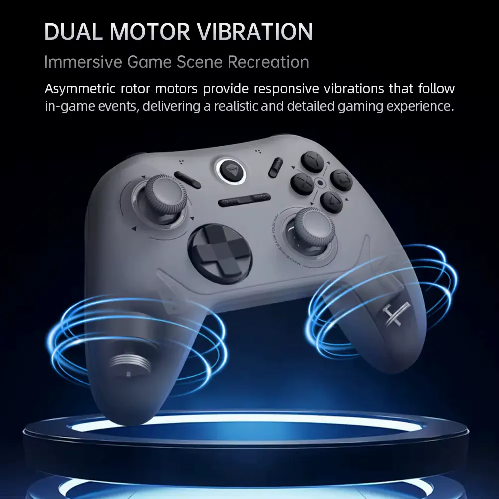 Dual asymmetric vibration motors inside the gaming controller.