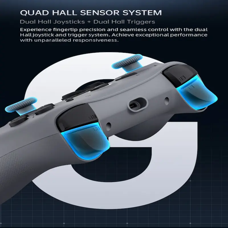 Close-up of the Quad Hall Sensor System on the MACHENIKE G1 for zero-drift performance.