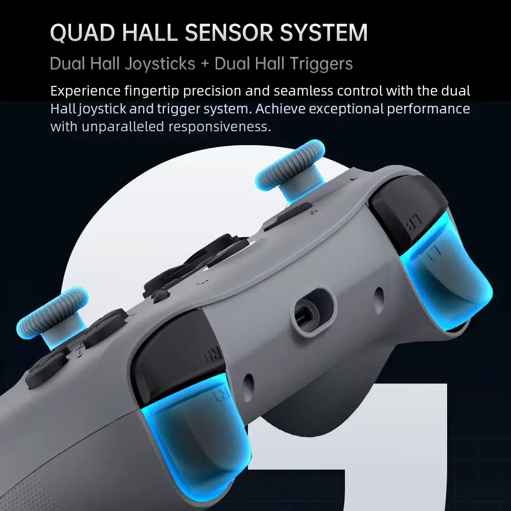 Precision triggers and top sensor layout on the gamepad.