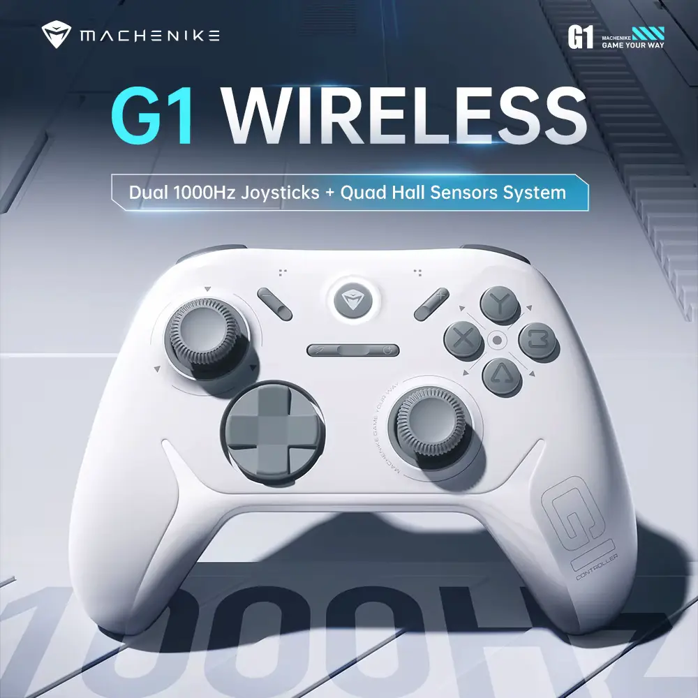 Detailed MACHENIKE G1 Controller Review showing the white wireless gamepad.