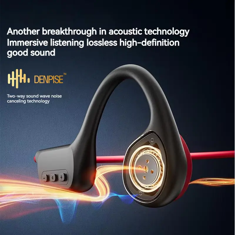 Close-up view of DENPISE acoustic technology driver on POLVCDG X7 bone conduction headphones.