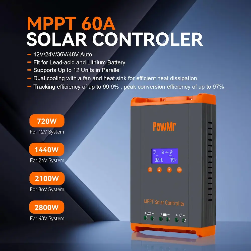 Overview of PowMr 60A MPPT Solar Controller features and wattage capacity