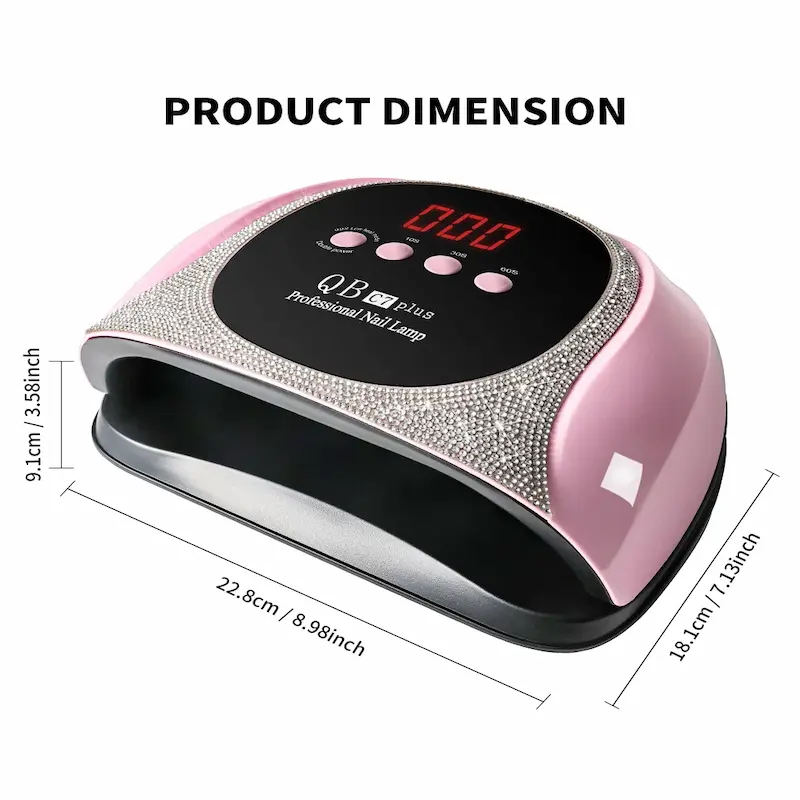 Diagram showing the dimensions of the nail lamp: 22.8cm length, 18.1cm width, and 9.1cm height.