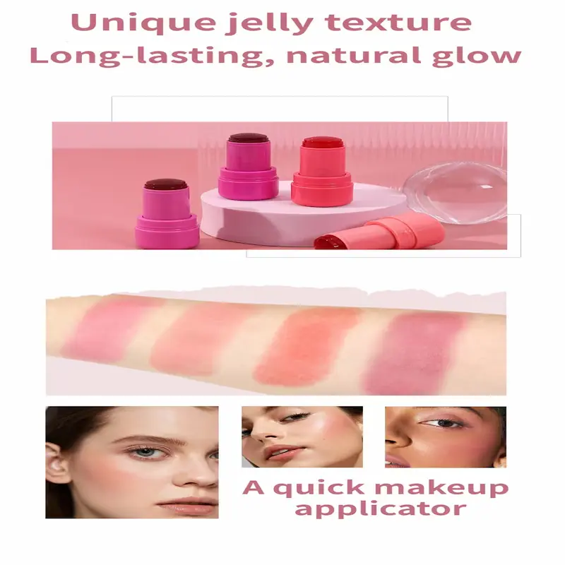 Four swatches of different jelly tint shades on a person's arm showing color payoff.
