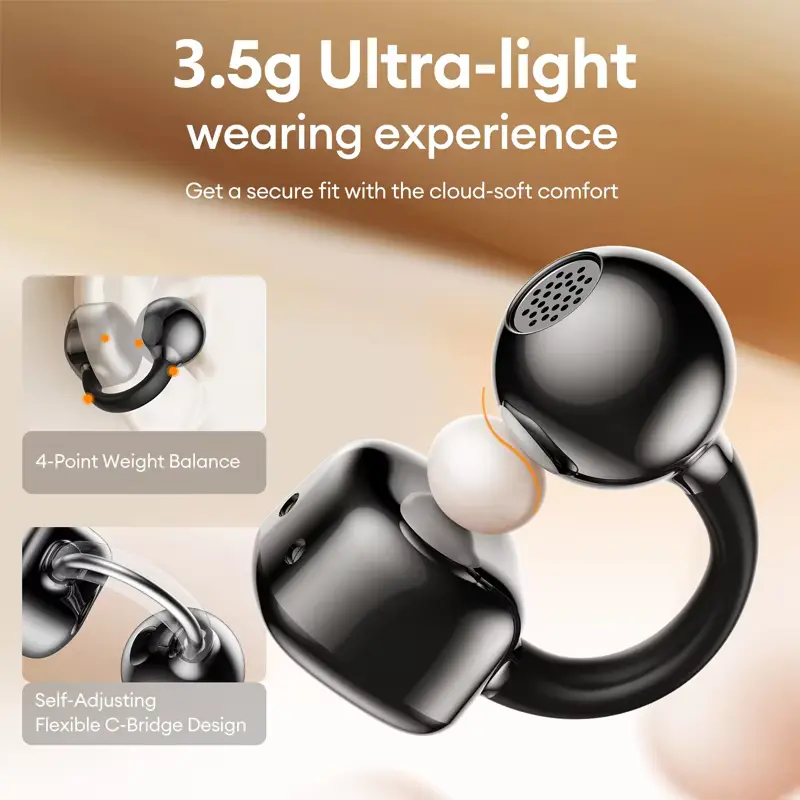 Black 3.5g ultra light open ear design with flexible self adjusting C-bridge architecture.