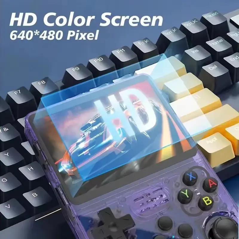 High definition color display with 640x480 pixel resolution resting on a mechanical keyboard.