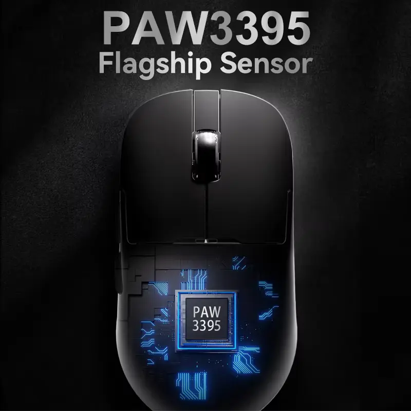 Internal view illustration of the PAW3395 flagship sensor inside the AJAZZ AJ179 PRO mouse.