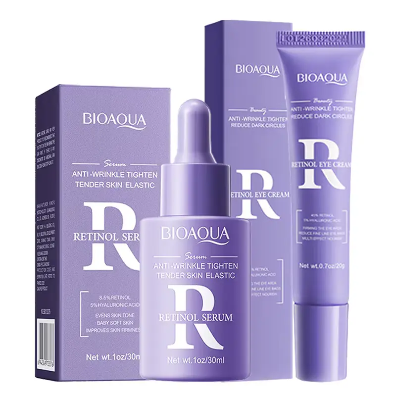 BIOAQUA Retinol Skincare Review full anti-aging kit including serum and eye cream.