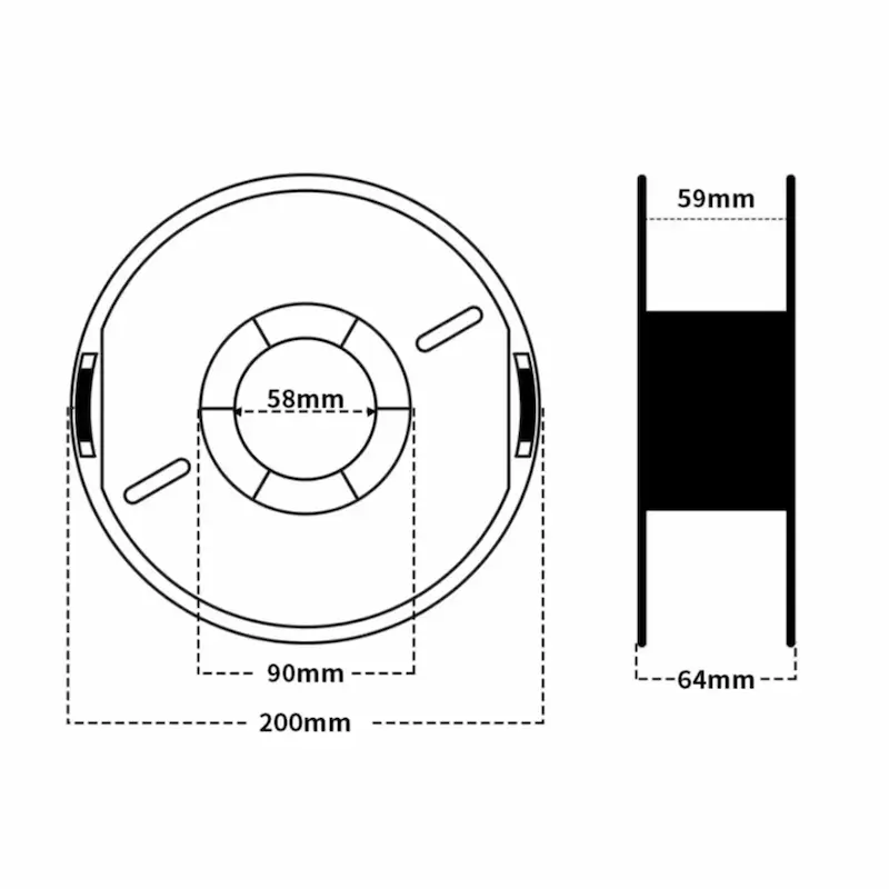 Technical drawing showing compatible filament spool dimensions for the Creality Space Pi dryer.
