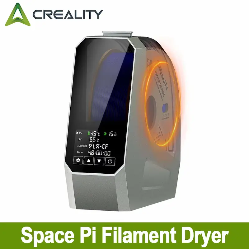 Front view of 3D printing filament dryer box featured in Creality Space Pi Review.