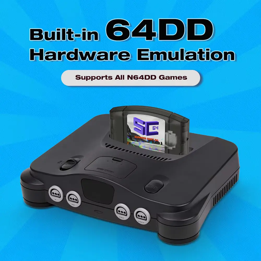 Black console with game flash cart highlighted in this SummerCart 64 SC64 Review.