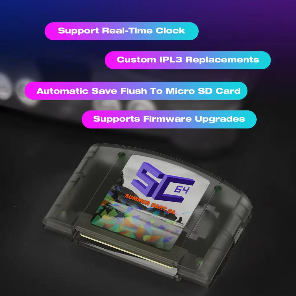 Transparent flash cart features highlighted for SummerCart 64 SC64 Review analysis.