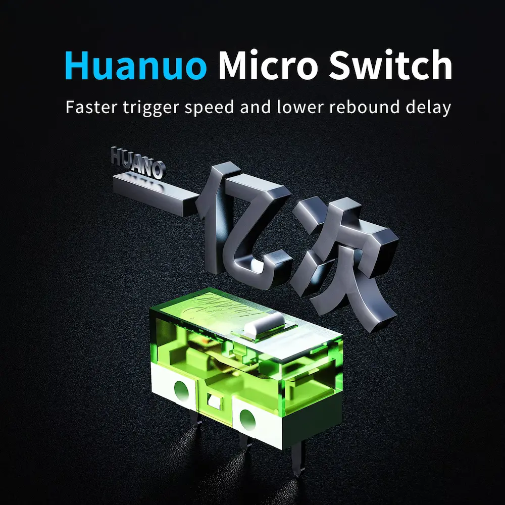 Transparent green mechanical switch component built for fast trigger speed and lower rebound delay.