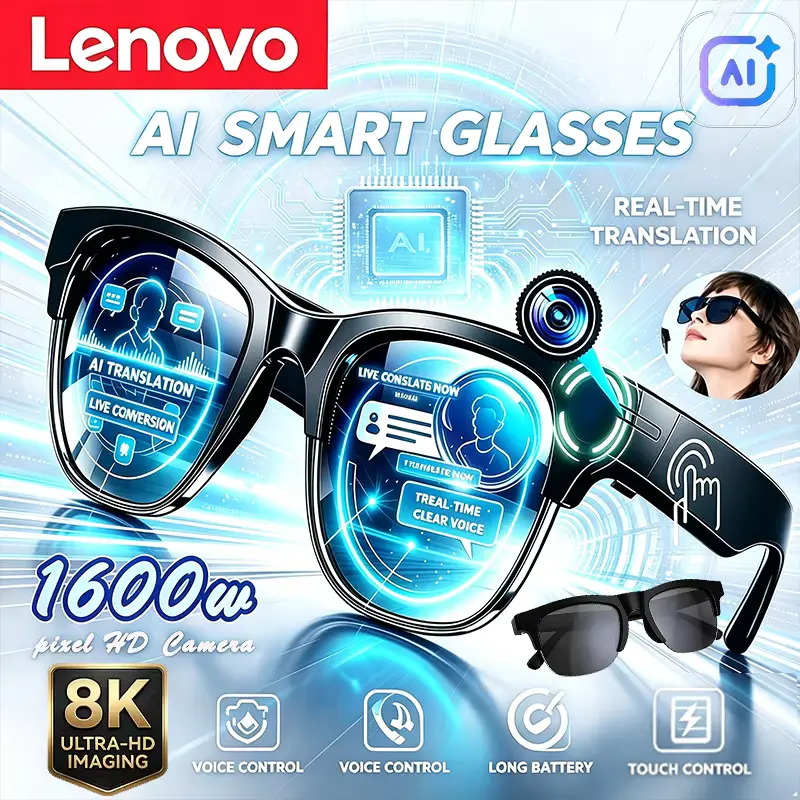 A comprehensive Lenovo Smart Glasses Review highlighting real-time AI translation, voice control, and 8K imaging capabilities.