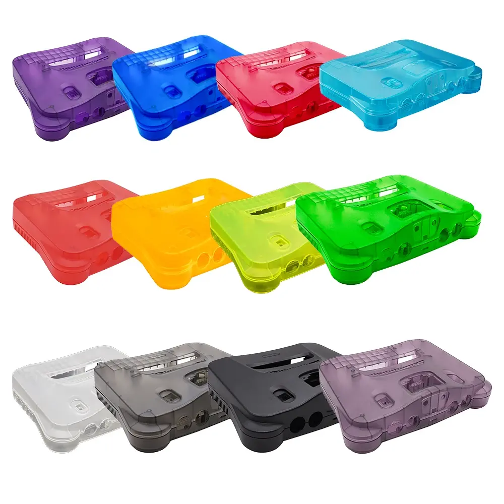 Collection of custom colorful replacement housing shells for vintage home consoles.