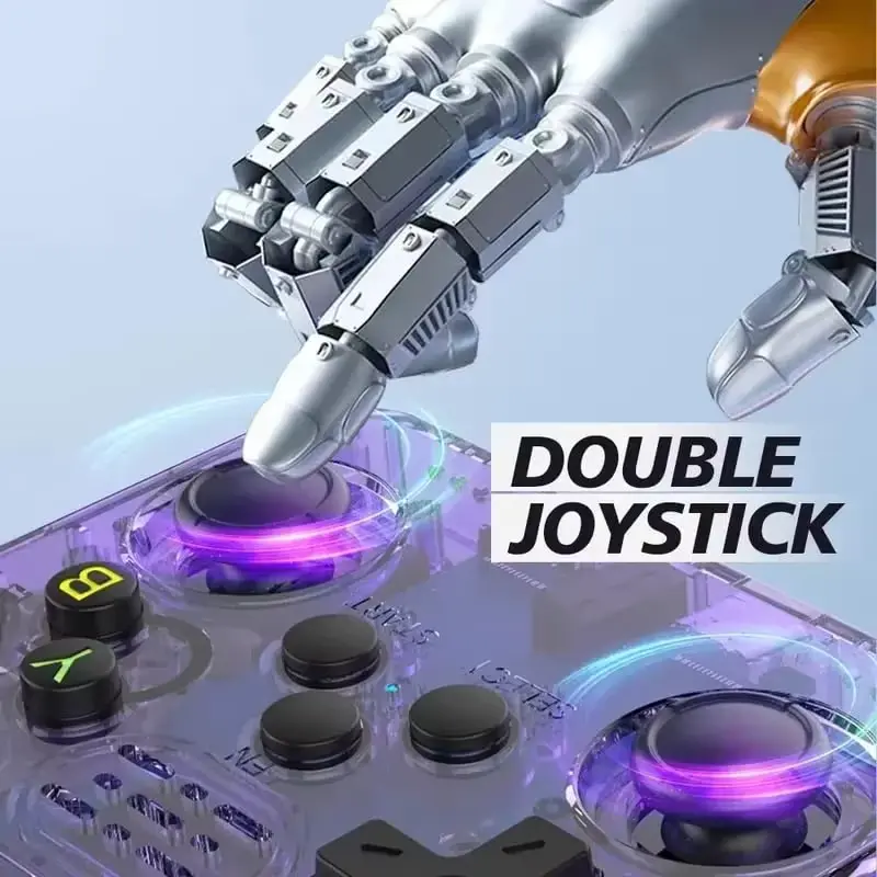 Close up dual analog joysticks detailed during the R36S Retro Handheld Review.