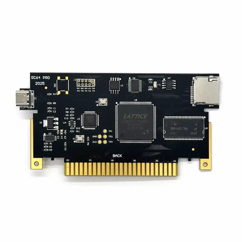 Internal black circuit board exposing main Lattice FPGA processor microchip alongside USB-C port and components.