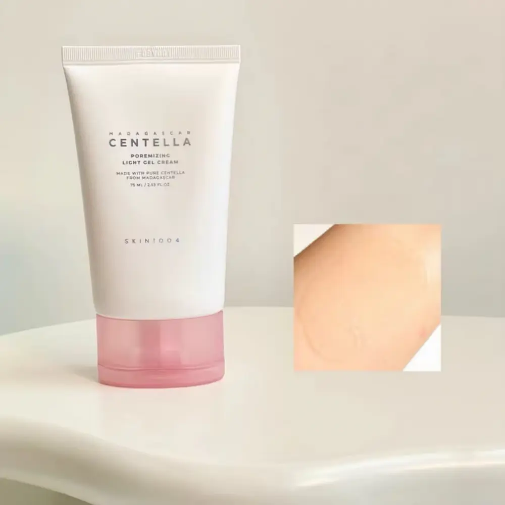 A tube of SKIN1004 Poremizing Gel Cream next to a swatch applied on skin.