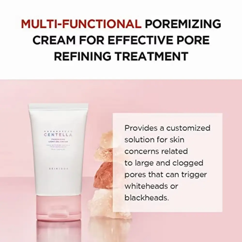 SKIN1004 Poremizing Gel Cream next to pink salt crystals for pore refining treatment.