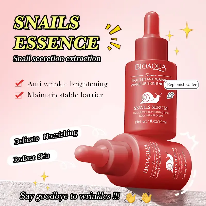 Two red snail secretion extraction bottles placed together on a light pink background.