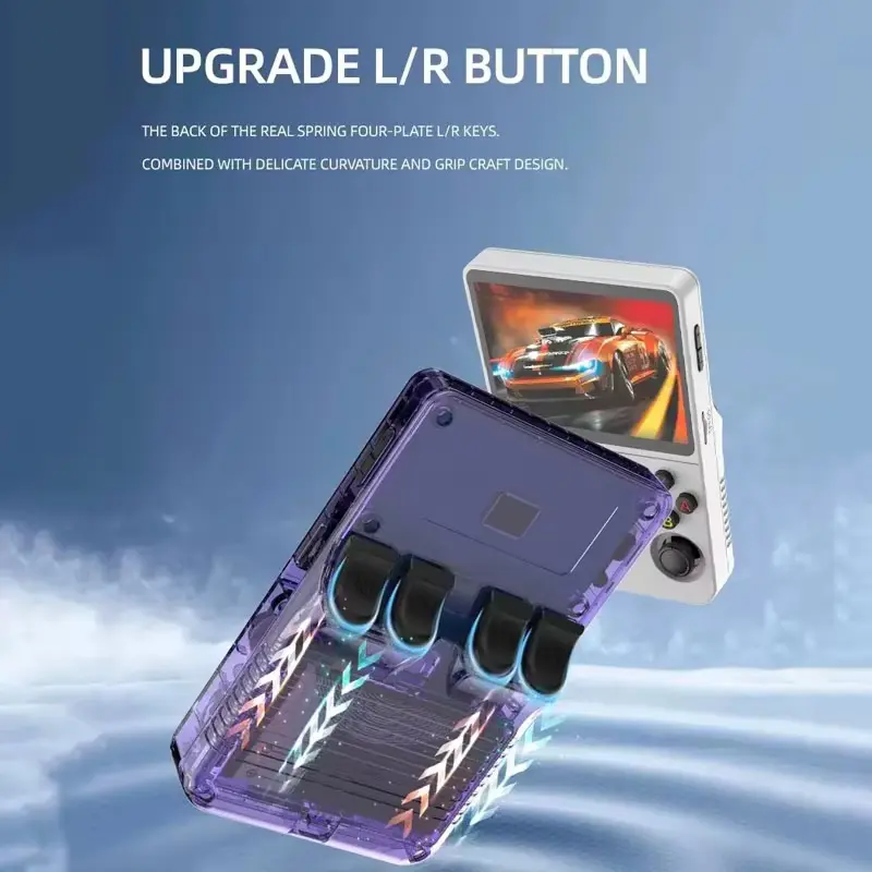 Upgraded L and R spring back keys showcasing ergonomic curved grip design.