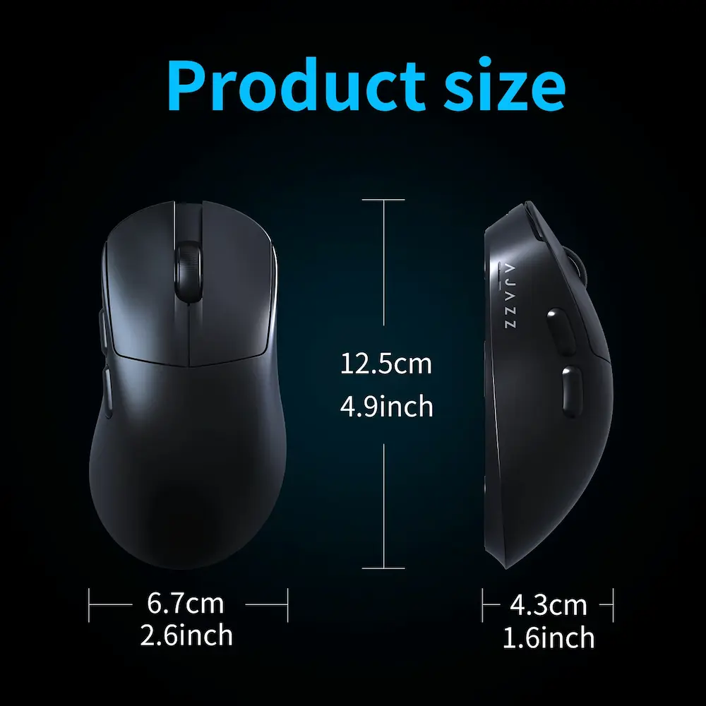 Top and side measurements displaying overall length, width, and height in centimeters and inches.