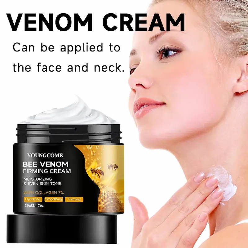 Woman applying lifting cream on her face and neck area