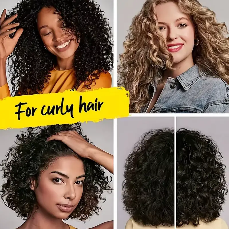 Four women showcasing different types of healthy curly and wavy hair styles