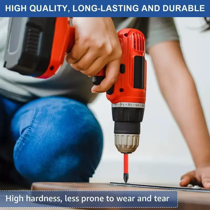 Cordless power driver using S2 steel magnetic drill bit set for durable home improvement work.