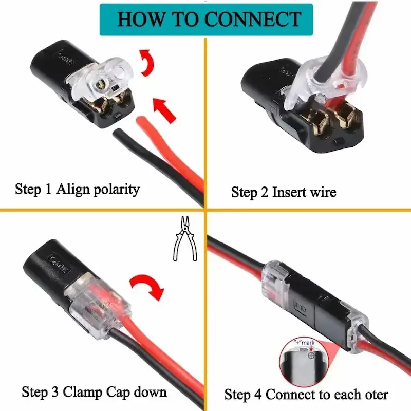 Step-by-step installation guide for automotive wire quick joints.