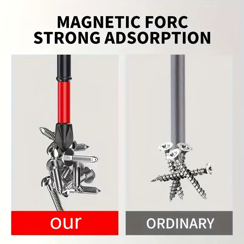 Side-by-side comparison showing strong screw attraction force versus standard hardware attachment.