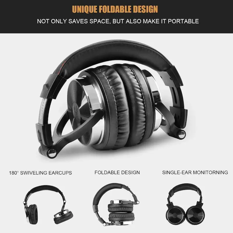 OneOdio Pro 10 Review demonstration of foldable headband and 180 degree swiveling earcups.