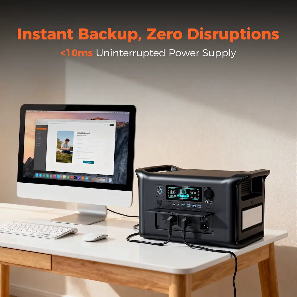 Best Portable Power Station providing under 10ms uninterrupted power supply to a desktop computer.