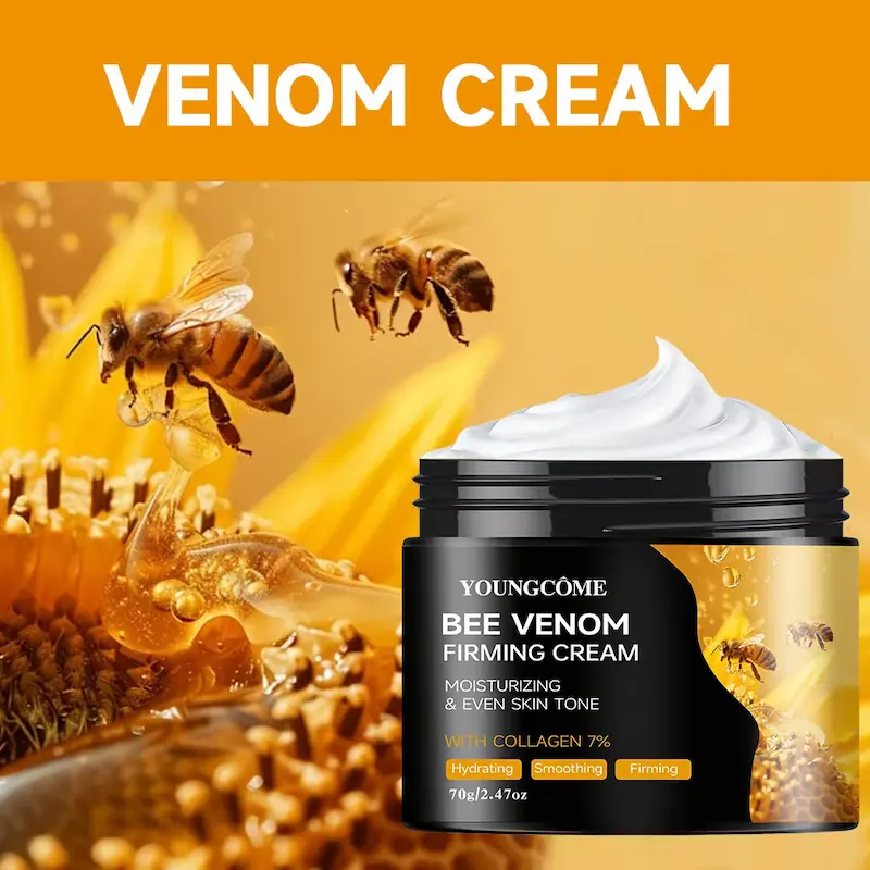 Youngcome Bee Venom Cream applied on woman cheek for skin firming